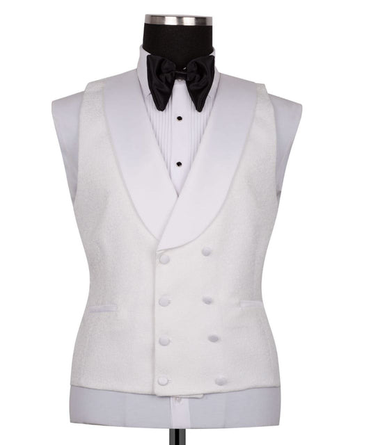 White Jacquard Peak Lapel Three-Piece Tuxedo | Charly Luxury