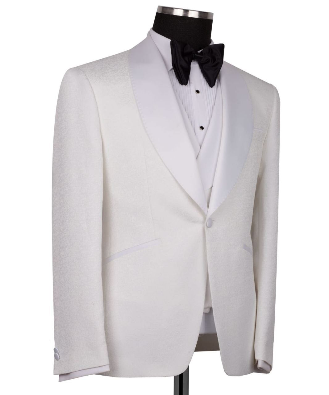 White Jacquard Peak Lapel Three-Piece Tuxedo | Charly Luxury