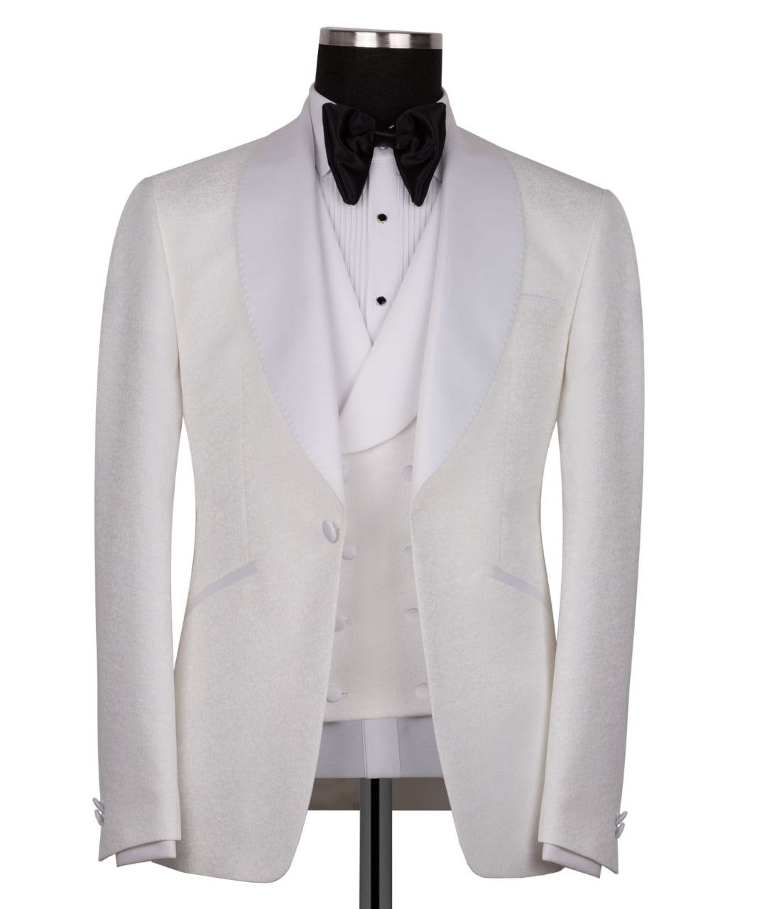 White Jacquard Peak Lapel Three-Piece Tuxedo | Charly Luxury
