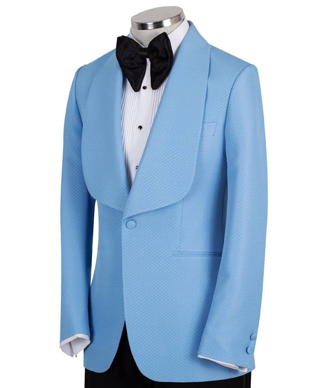 Light Blue Textured Shawl Lapel Tuxedo | Charly Luxury