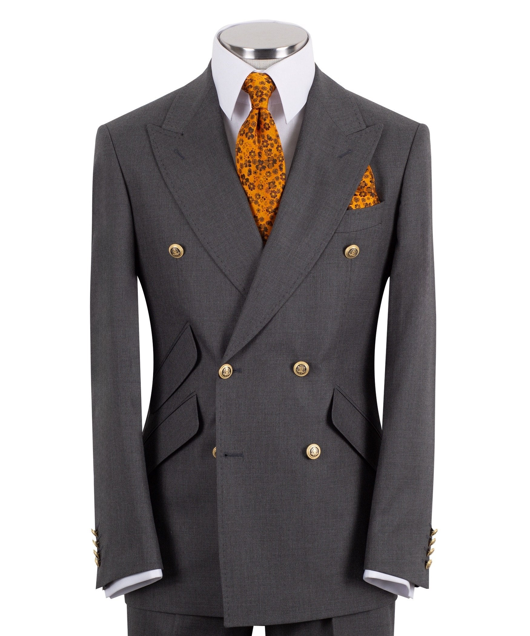 Dark Grey Wool Blend Double Breasted Suit | Charly Luxury