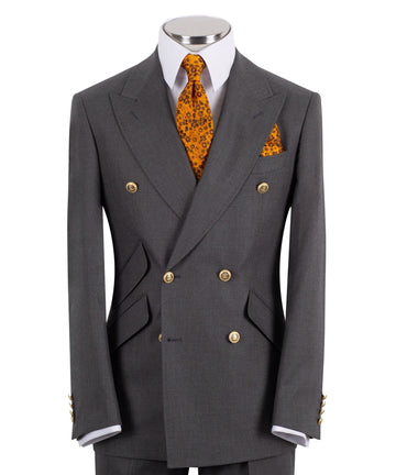 Dark Grey Wool Blend Double Breasted Suit | Charly Luxury