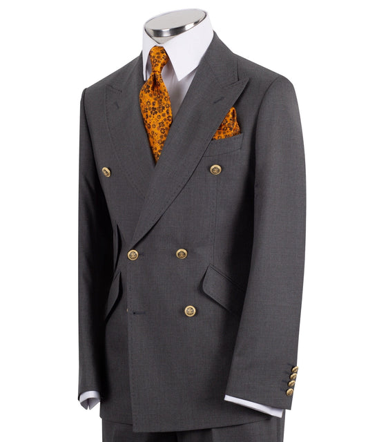 Dark Grey Wool Blend Double Breasted Suit | Charly Luxury