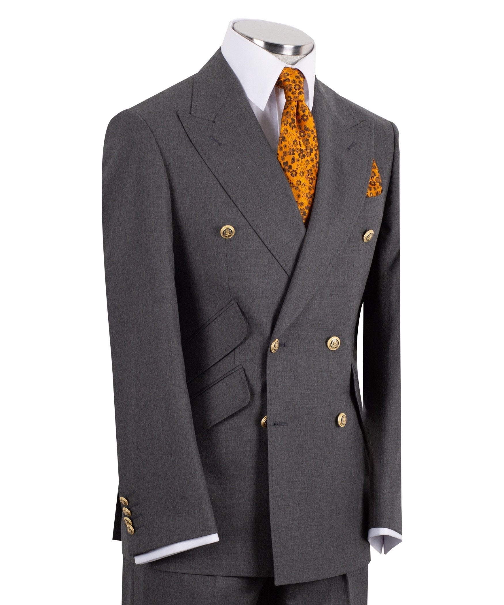 Dark Grey Wool Blend Double Breasted Suit | Charly Luxury