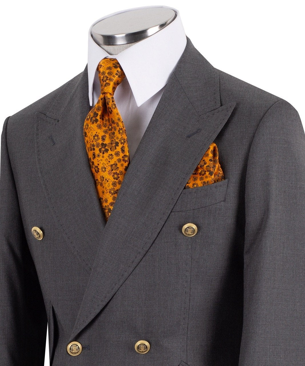 Dark Grey Wool Blend Double Breasted Suit | Charly Luxury