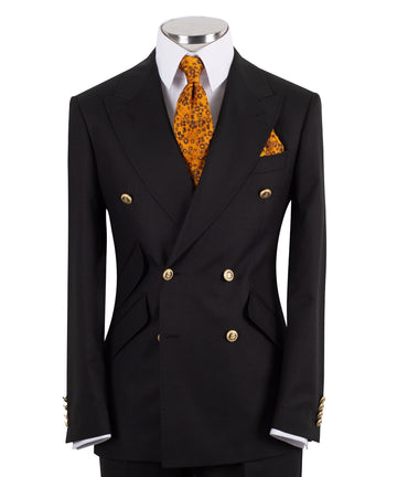 Black Wool Double Breasted Suit | Charly Luxury