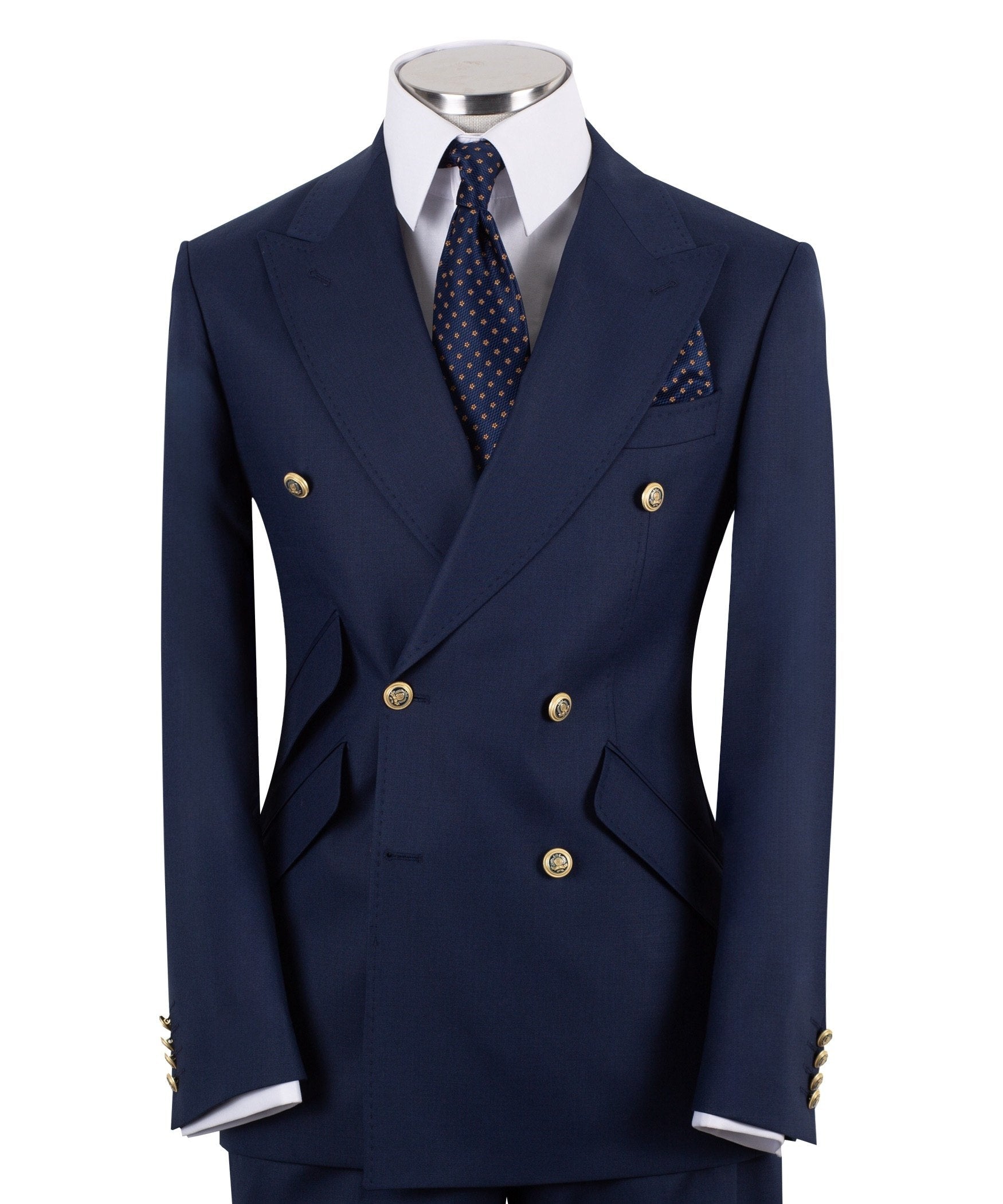 Navy Blue Wool Blend Double Breasted Suit | Charly Luxury