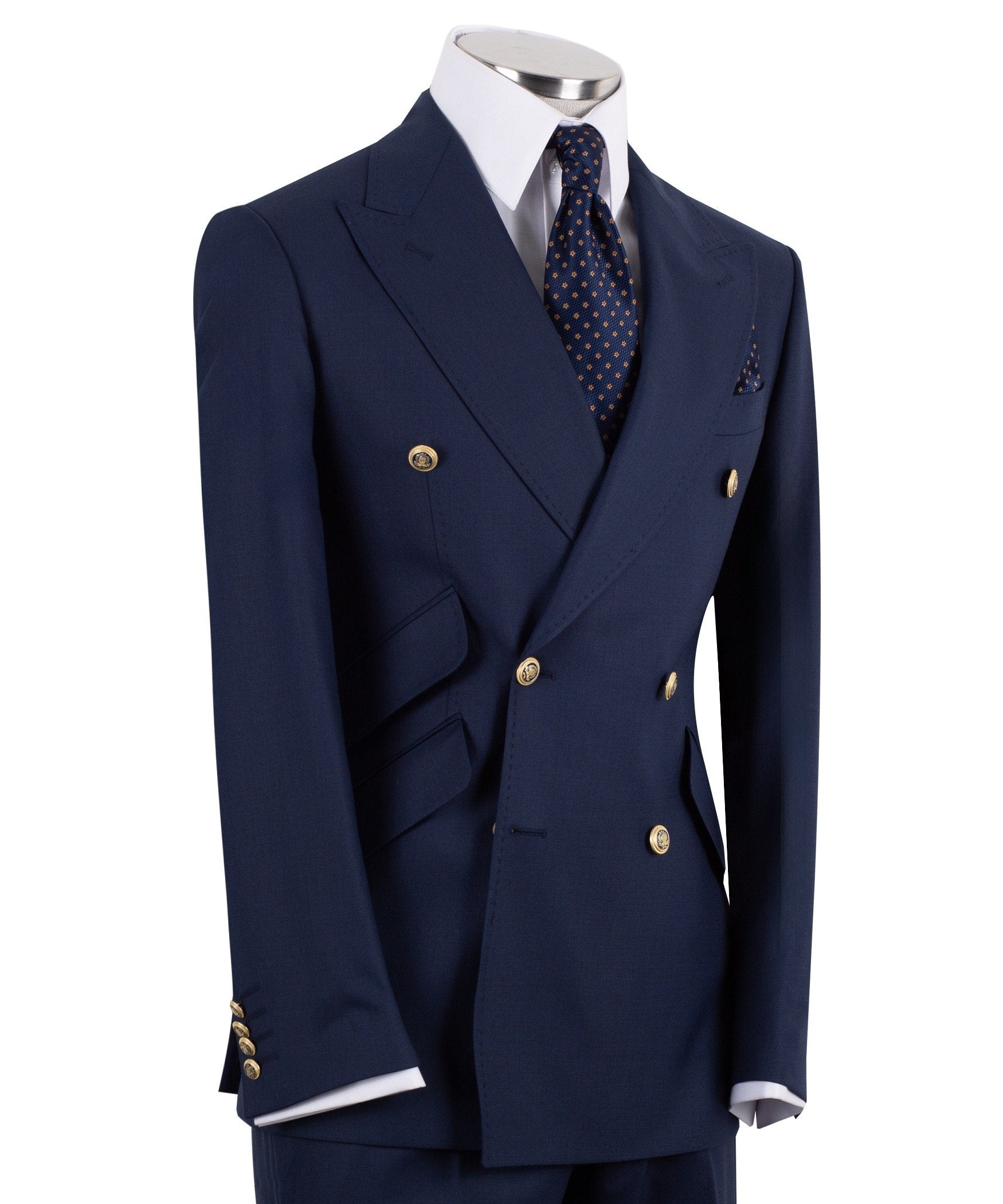 Navy Blue Wool Blend Double Breasted Suit | Charly Luxury