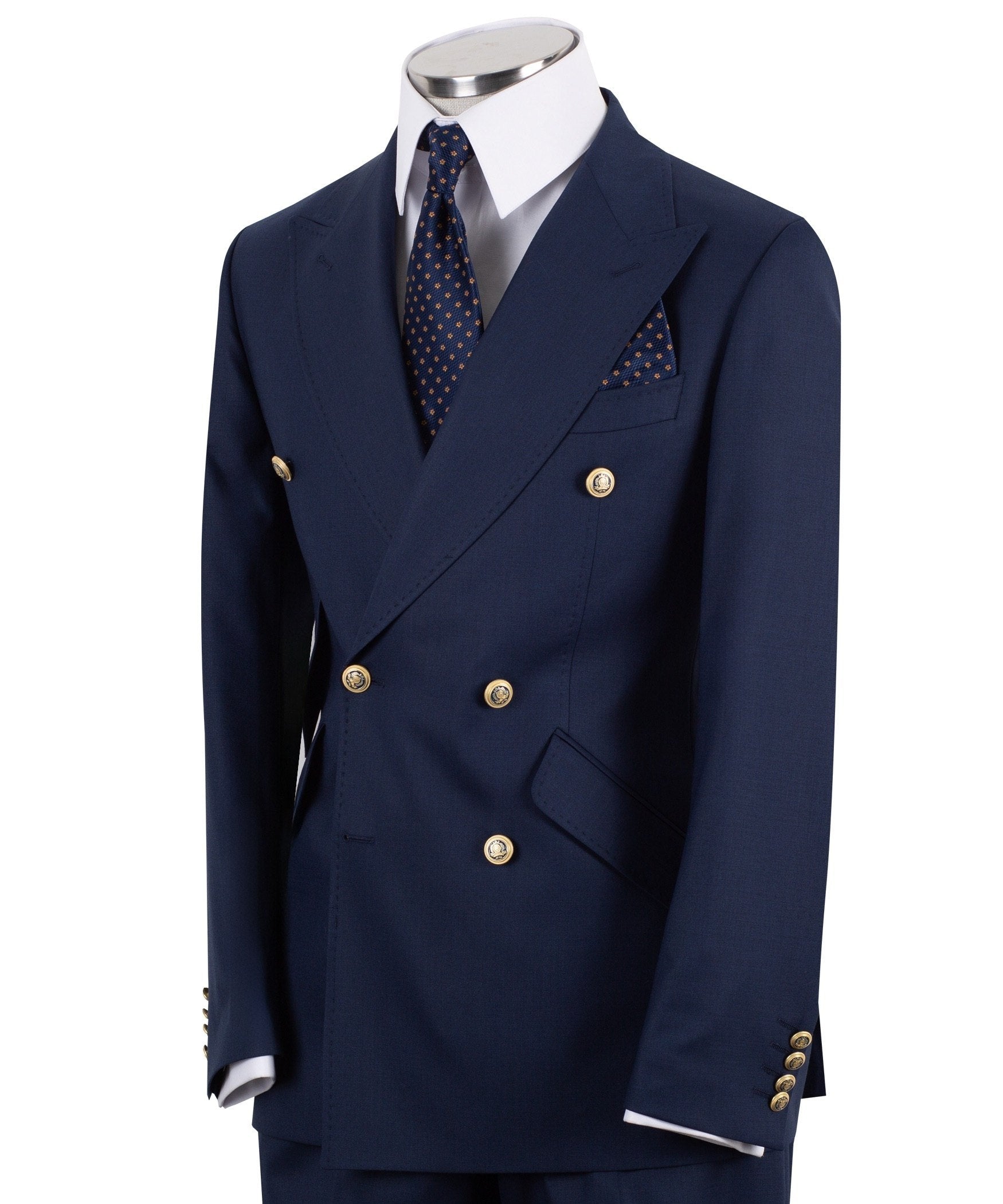 Navy Blue Wool Blend Double Breasted Suit | Charly Luxury