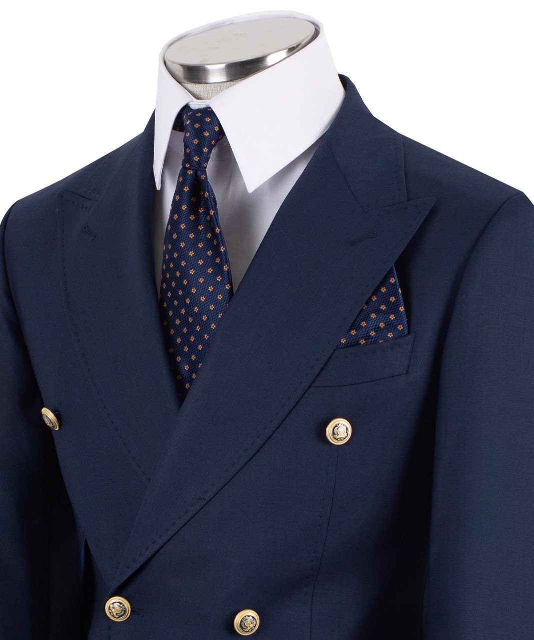 Navy Blue Wool Blend Double Breasted Suit | Charly Luxury