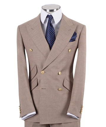Beige Wool Blend Double Breasted Classic Suit | Charly Luxury