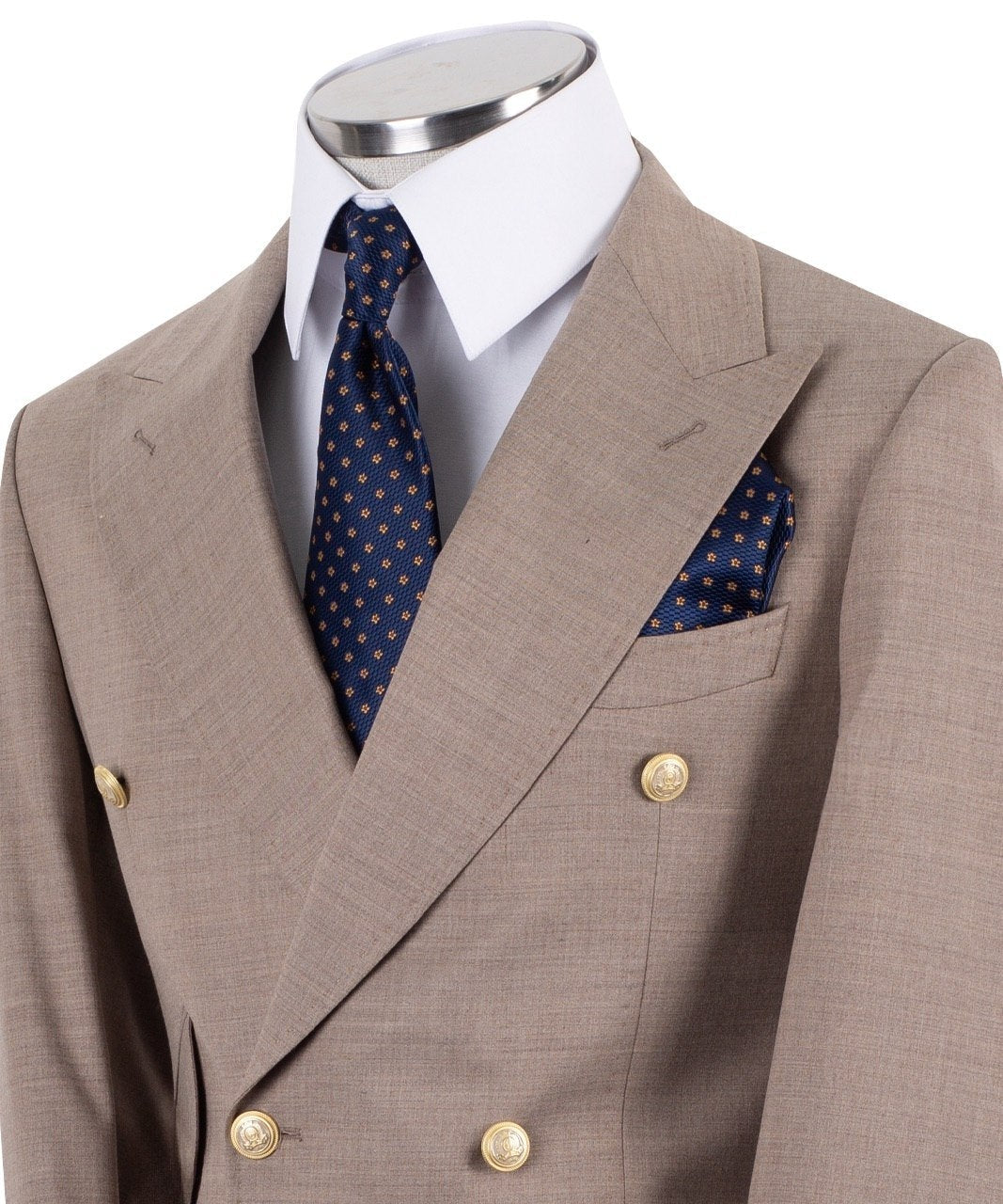 Beige Wool Blend Double Breasted Classic Suit | Charly Luxury
