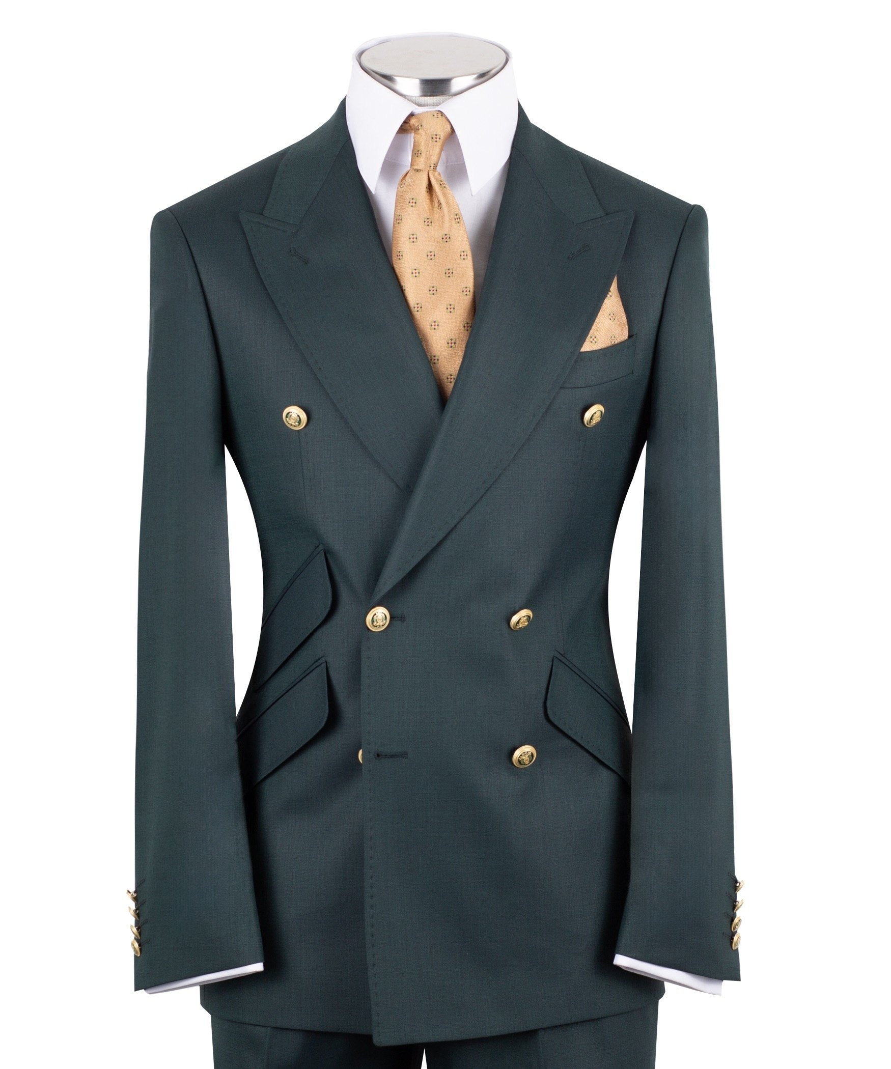 Dark Green Premium Wool Blend Double Breasted Suit | Charly Luxury