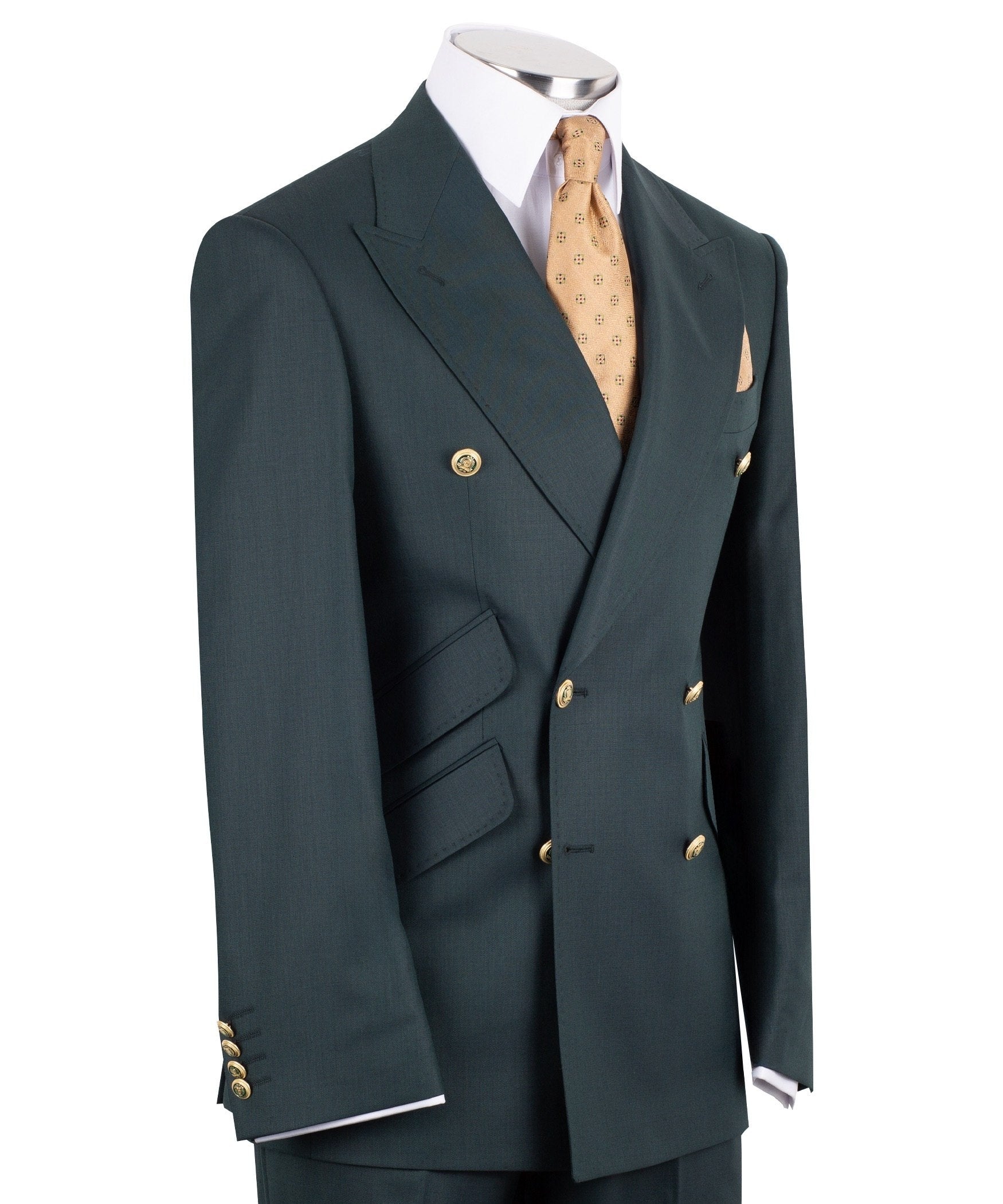 Dark Green Premium Wool Blend Double Breasted Suit | Charly Luxury