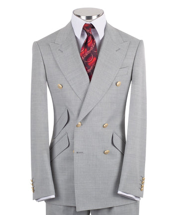Light Grey Wool Double Breasted Suit | Charly Luxury