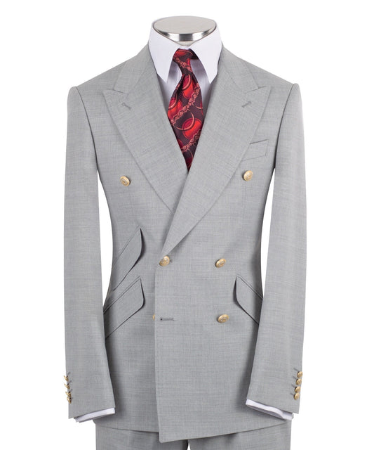 Light Grey Wool Double Breasted Suit | Charly Luxury