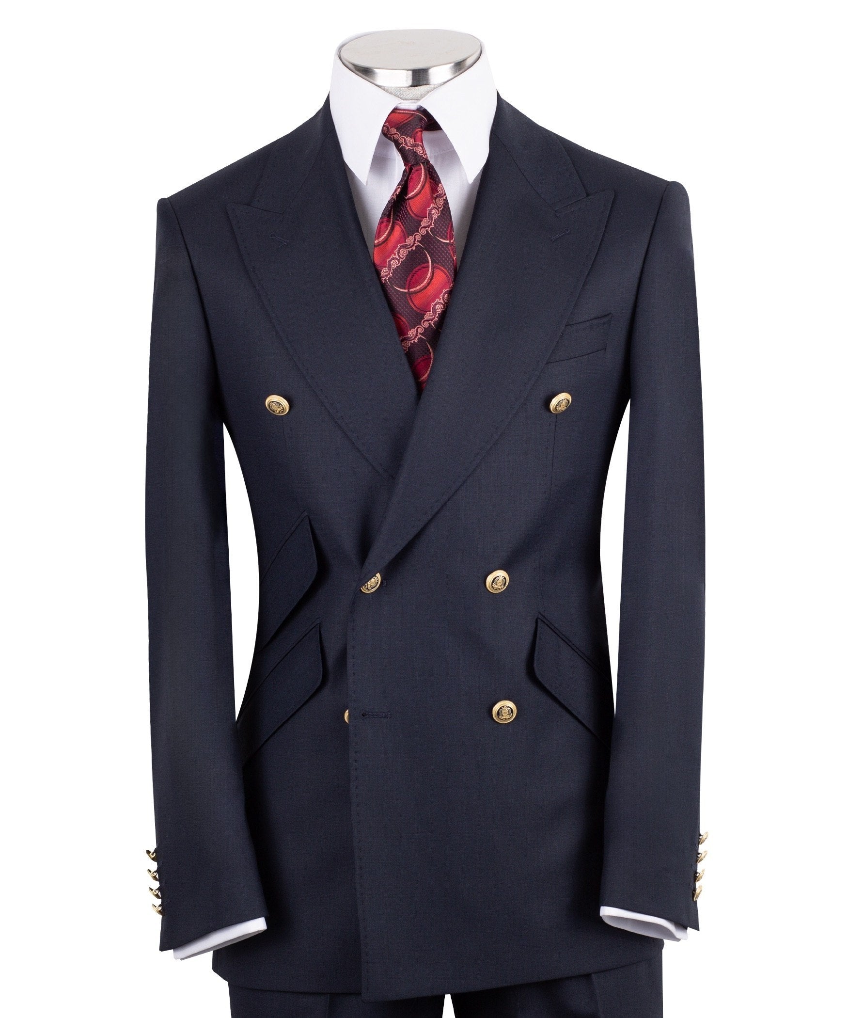 Navy Blue 100% Premium Wool Double Breasted Suit | Charly Luxury