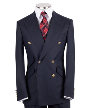 Navy Blue 100% Premium Wool Double Breasted Suit | Charly Luxury