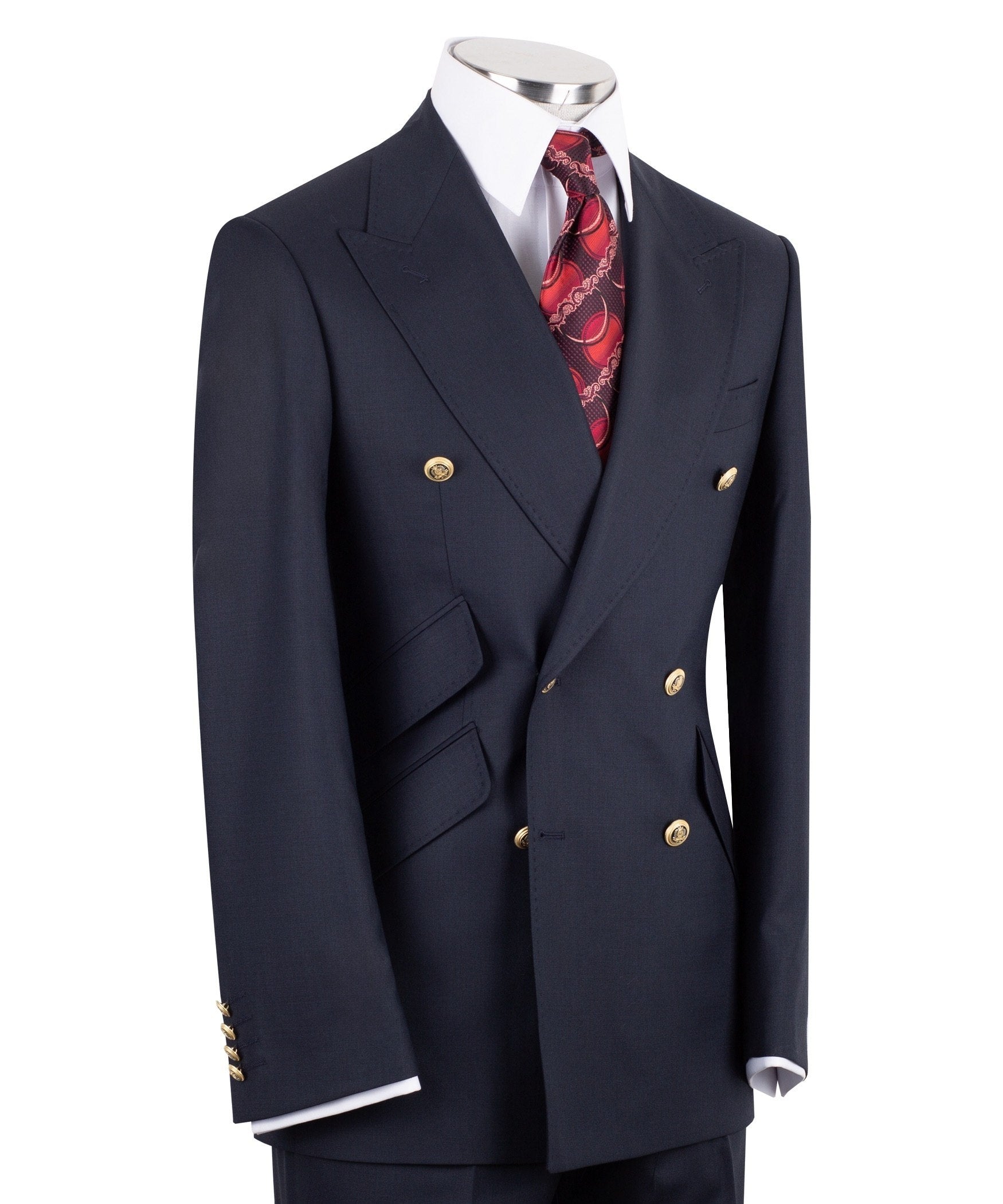 Navy Blue 100% Premium Wool Double Breasted Suit | Charly Luxury