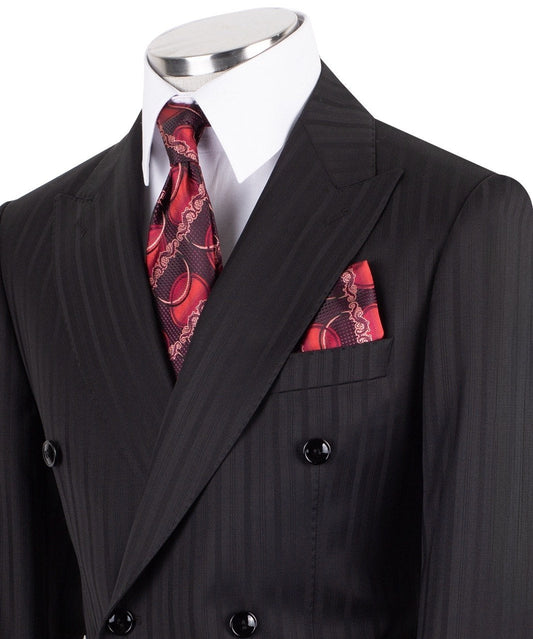 Black Premium Wool Double Breasted Striped Suit | Charly Luxury