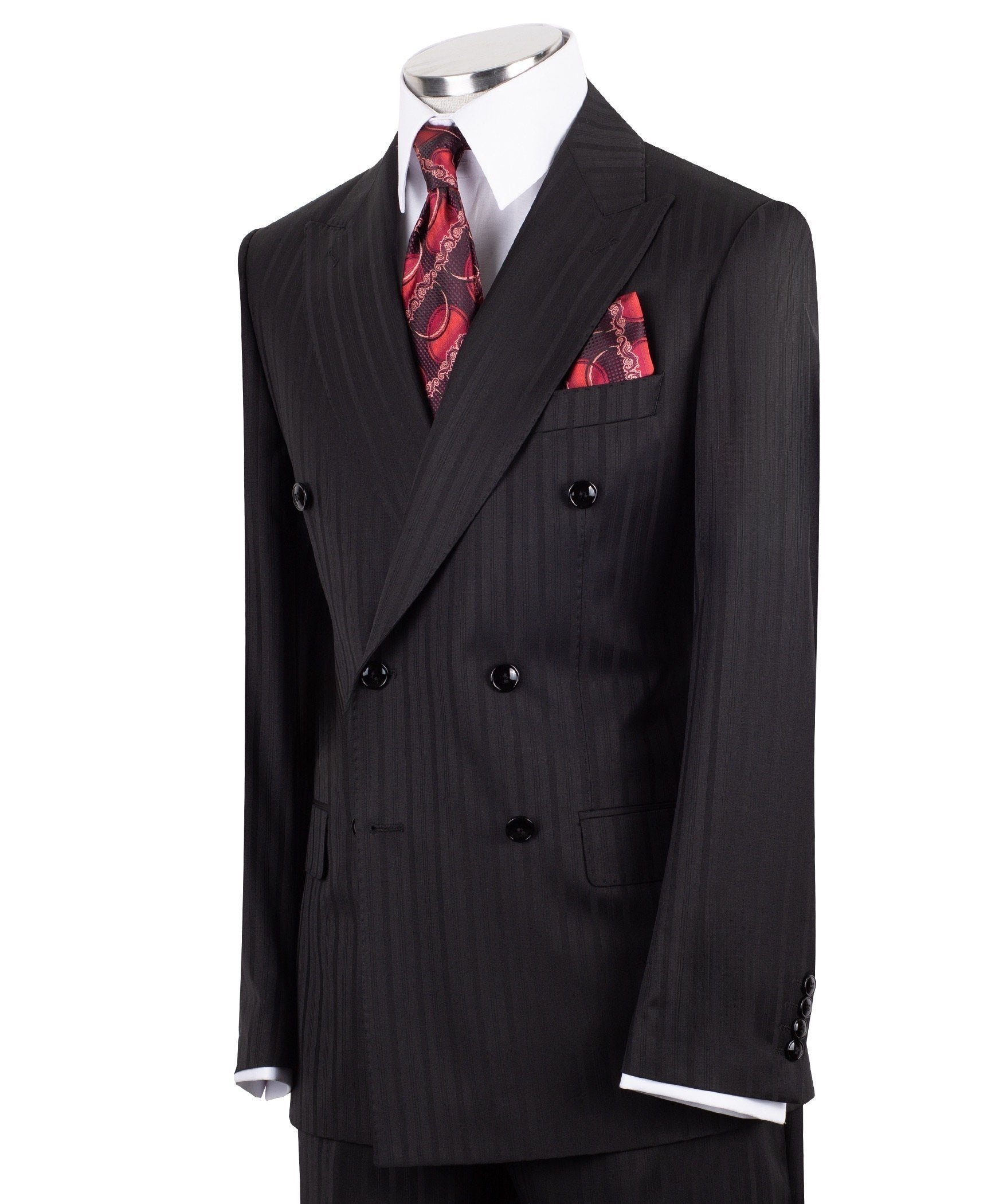Black Premium Wool Double Breasted Striped Suit | Charly Luxury