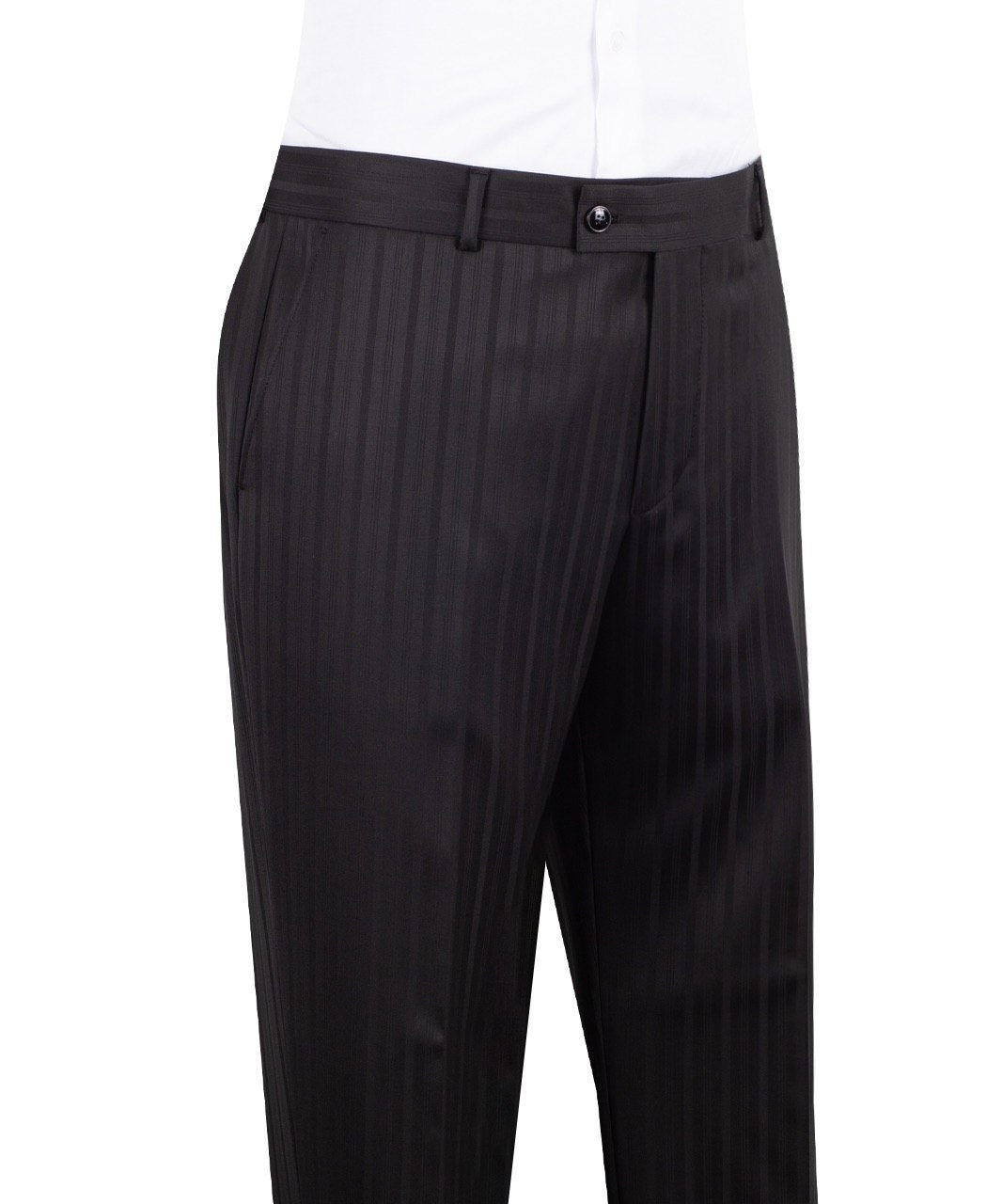 Black Premium Wool Double Breasted Striped Suit | Charly Luxury
