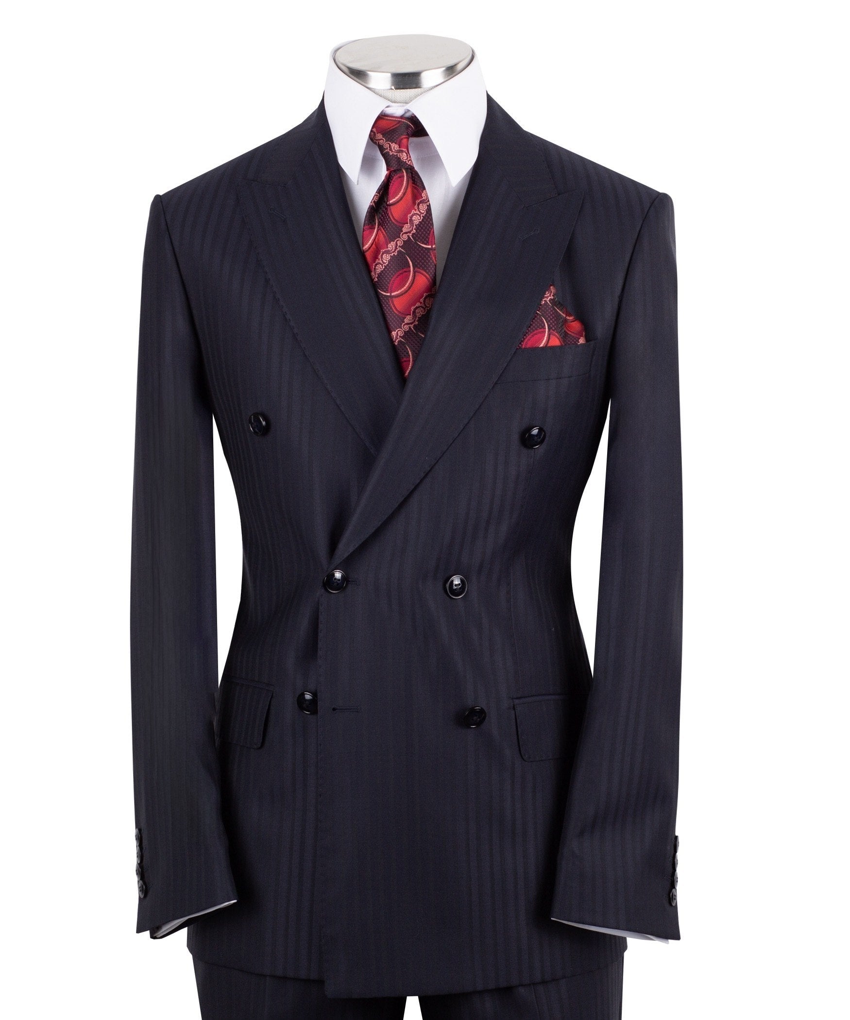 Navy Striped 100% Premium Wool Double Breasted Suit | Charly Luxury