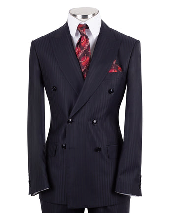 Navy Striped 100% Premium Wool Double Breasted Suit | Charly Luxury