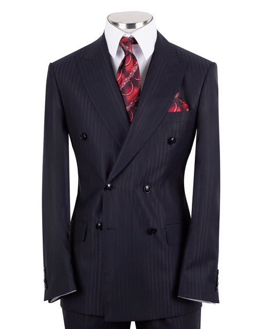 Navy Striped 100% Premium Wool Double Breasted Suit | Charly Luxury