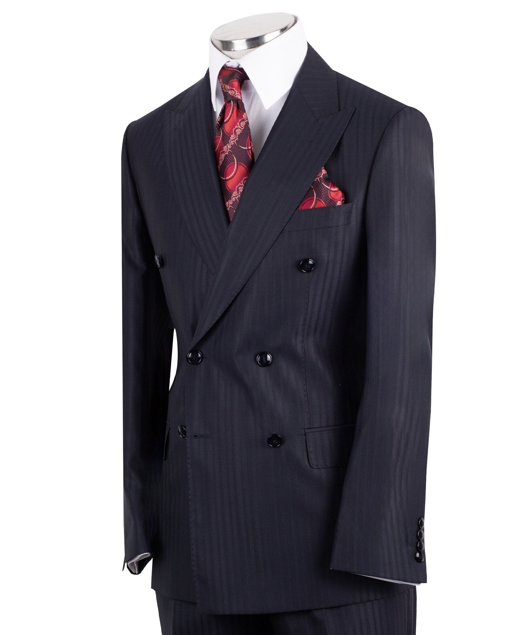 Navy Striped 100% Premium Wool Double Breasted Suit | Charly Luxury