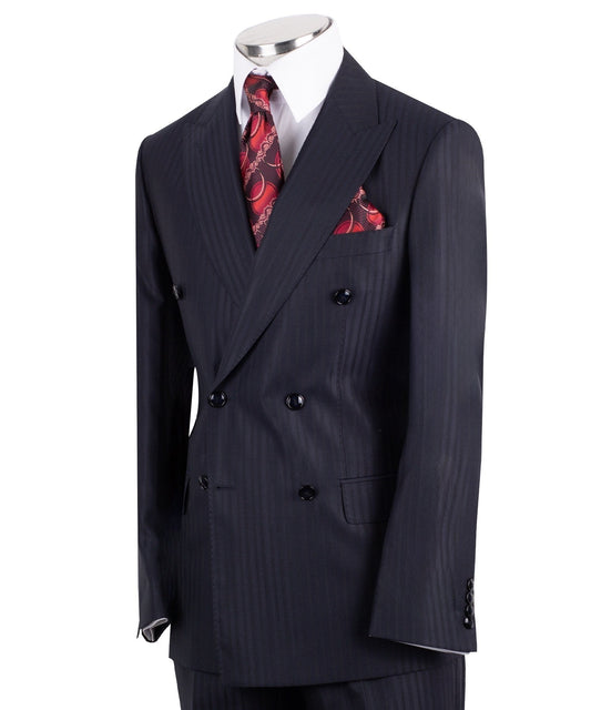 Navy Striped 100% Premium Wool Double Breasted Suit | Charly Luxury