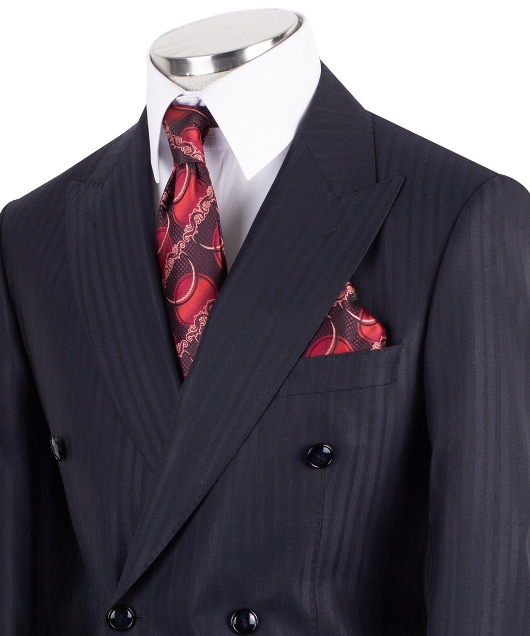 Navy Striped 100% Premium Wool Double Breasted Suit | Charly Luxury