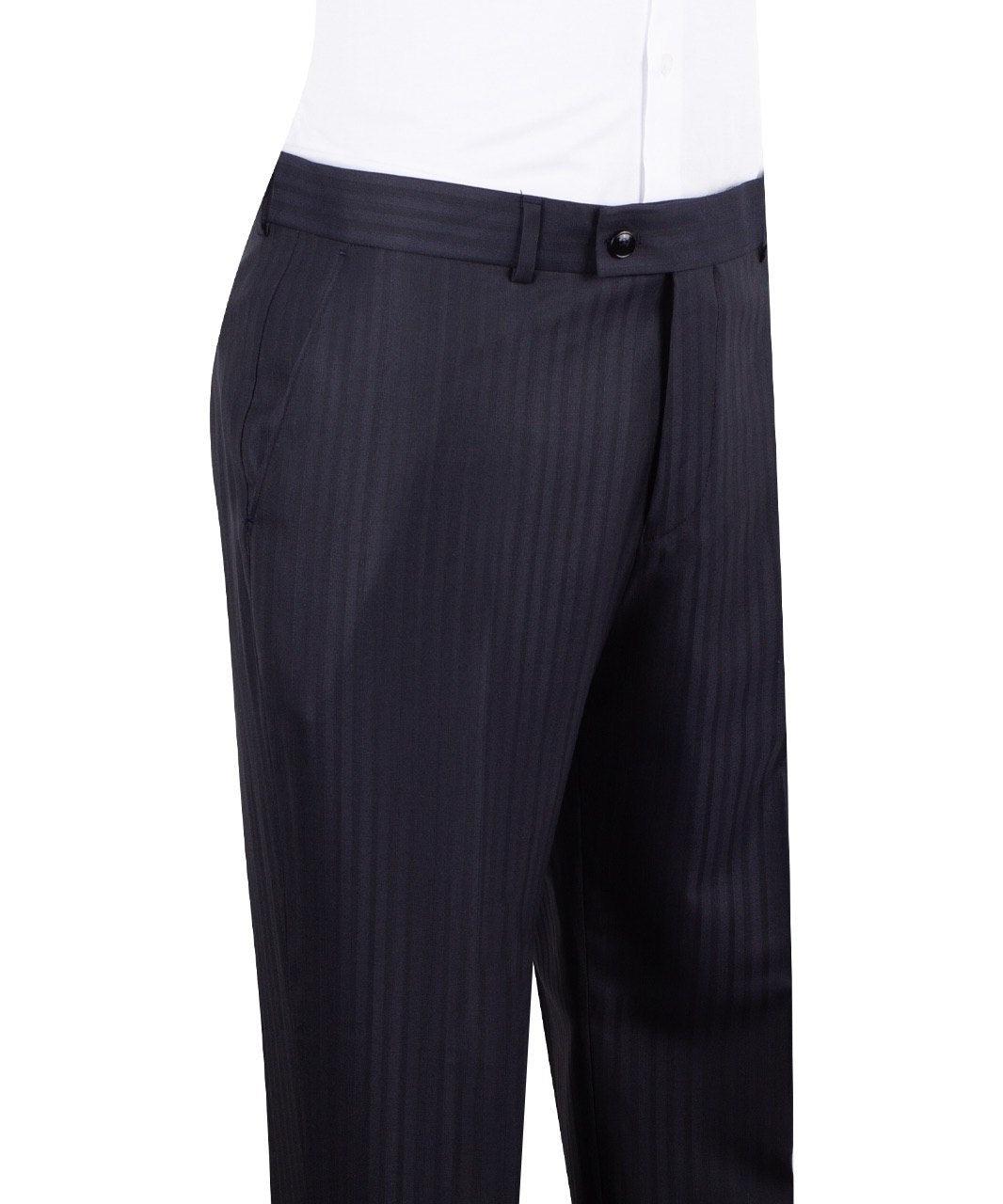 Navy Striped 100% Premium Wool Double Breasted Suit | Charly Luxury
