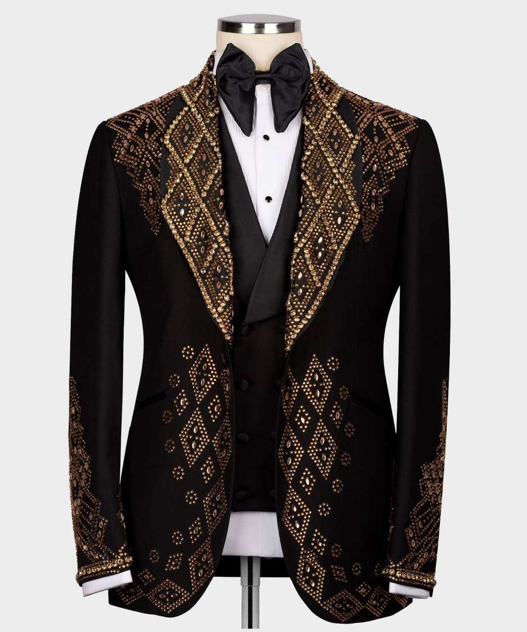 Black Gold Embellished Shawl Lapel Tuxedo | Charly Luxury
