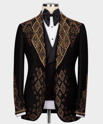 Black Gold Embellished Shawl Lapel Tuxedo | Charly Luxury