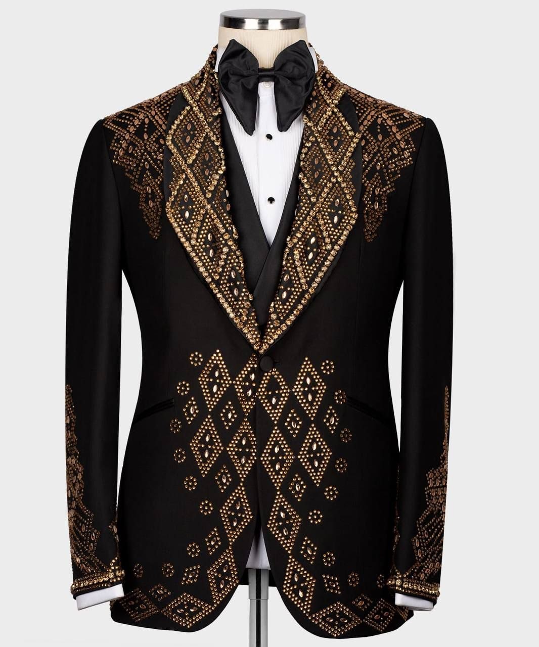 Black Gold Embellished Shawl Lapel Tuxedo | Charly Luxury