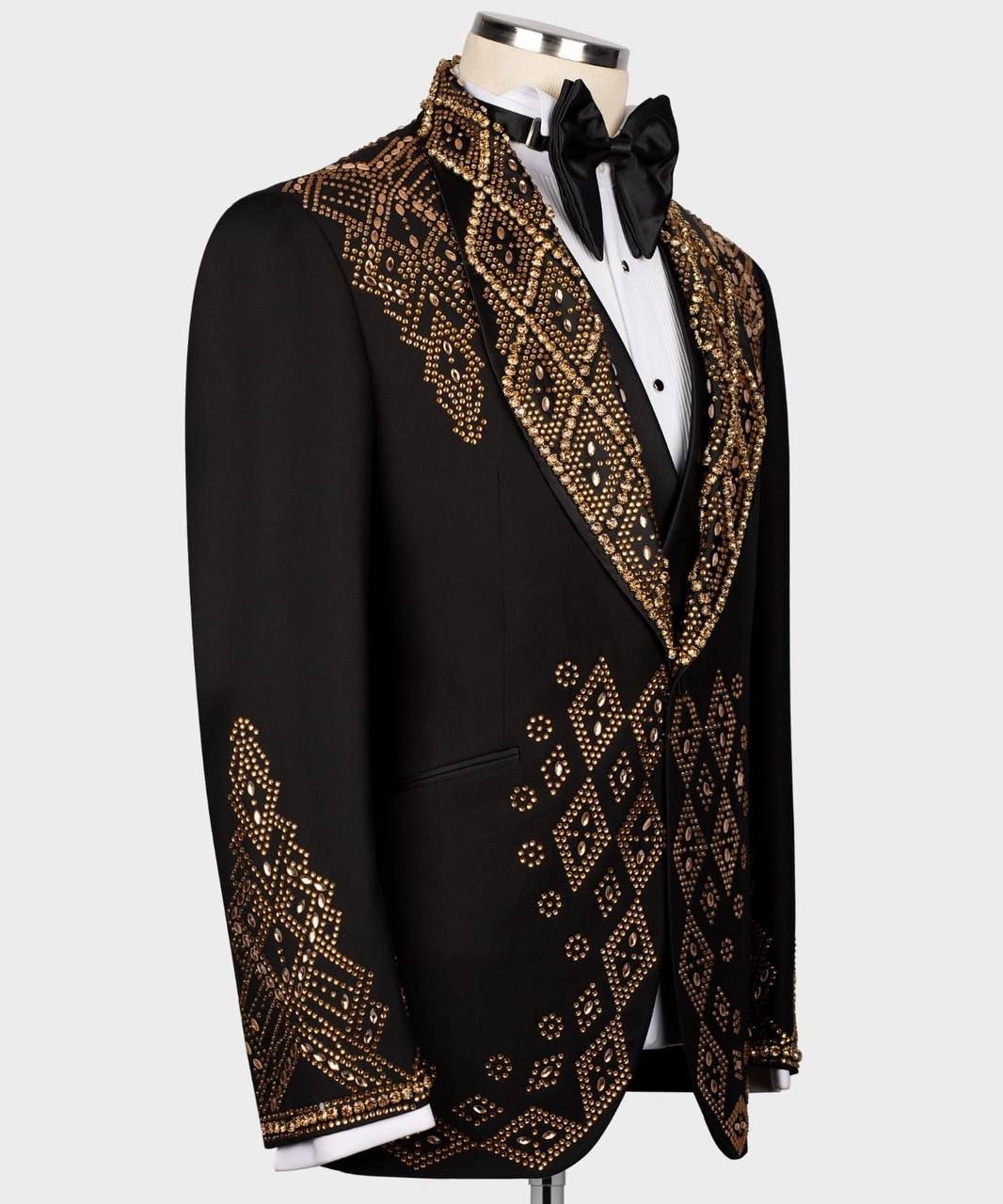 Black Gold Embellished Shawl Lapel Tuxedo | Charly Luxury