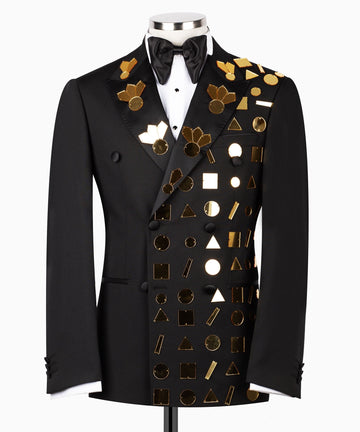 Black Embellished Double Breasted Tuxedo | Charly Luxury
