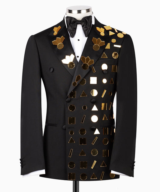 Black Embellished Double Breasted Tuxedo | Charly Luxury