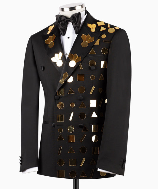 Black Embellished Double Breasted Tuxedo | Charly Luxury
