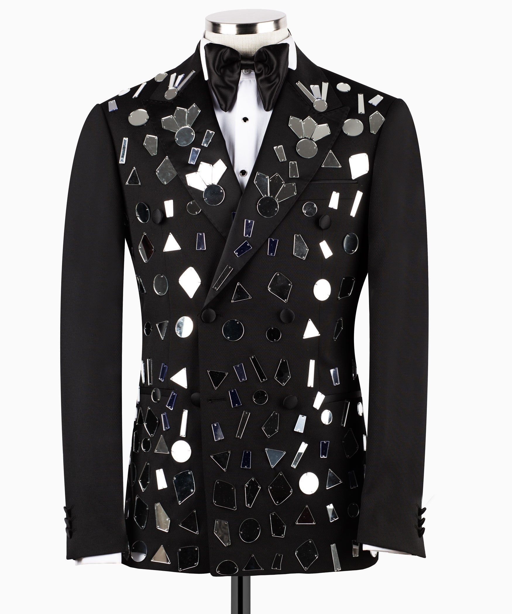 Black Mirrored Embellished Double Breasted Tuxedo | Charly Luxury