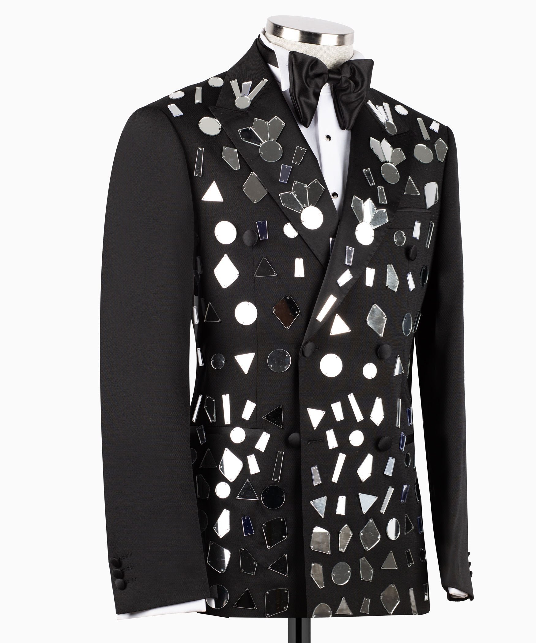 Black Mirrored Embellished Double Breasted Tuxedo | Charly Luxury