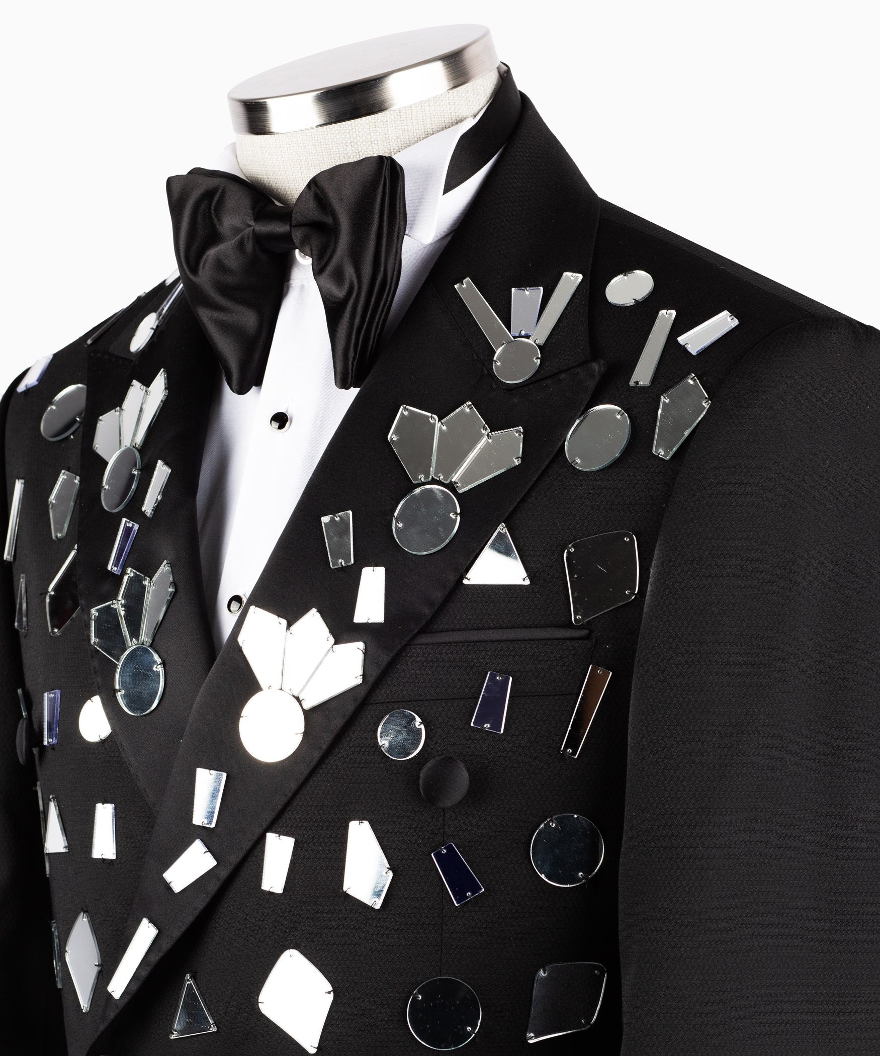 Black Mirrored Embellished Double Breasted Tuxedo | Charly Luxury