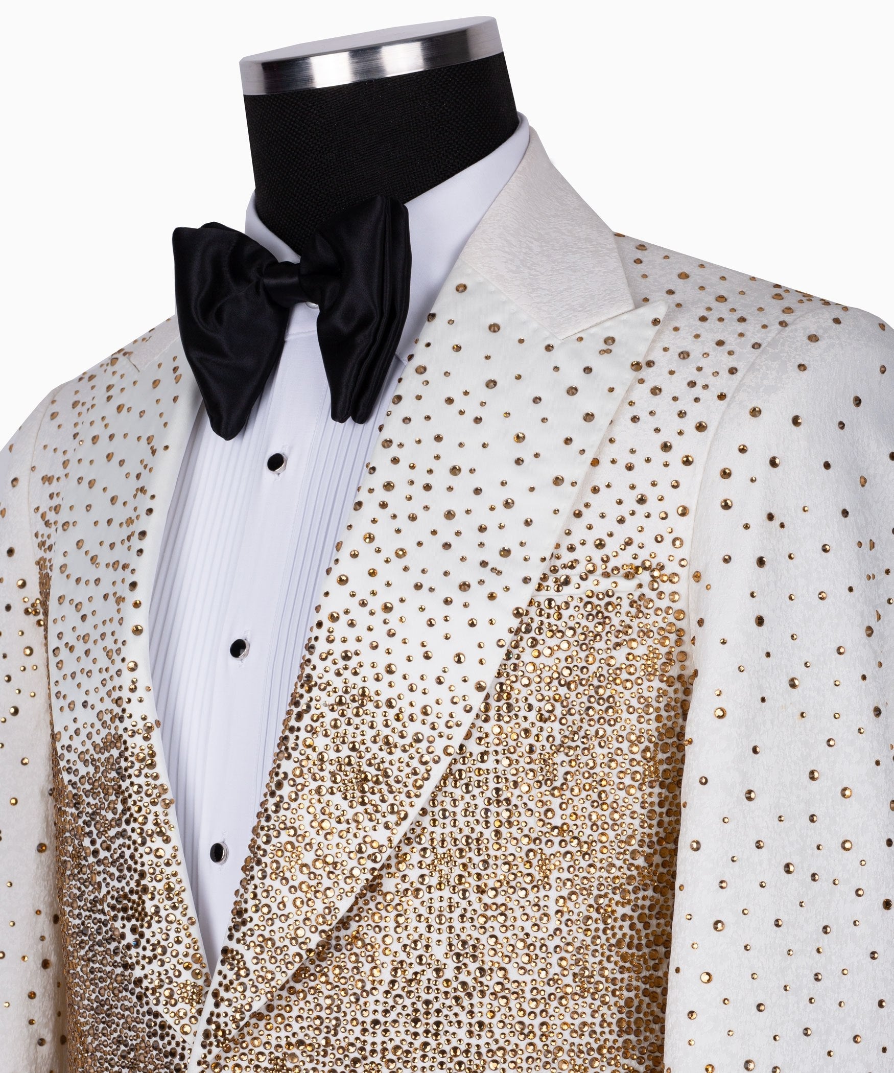 White & Gold Embellished Peak Lapel Tuxedo | Charly Luxury
