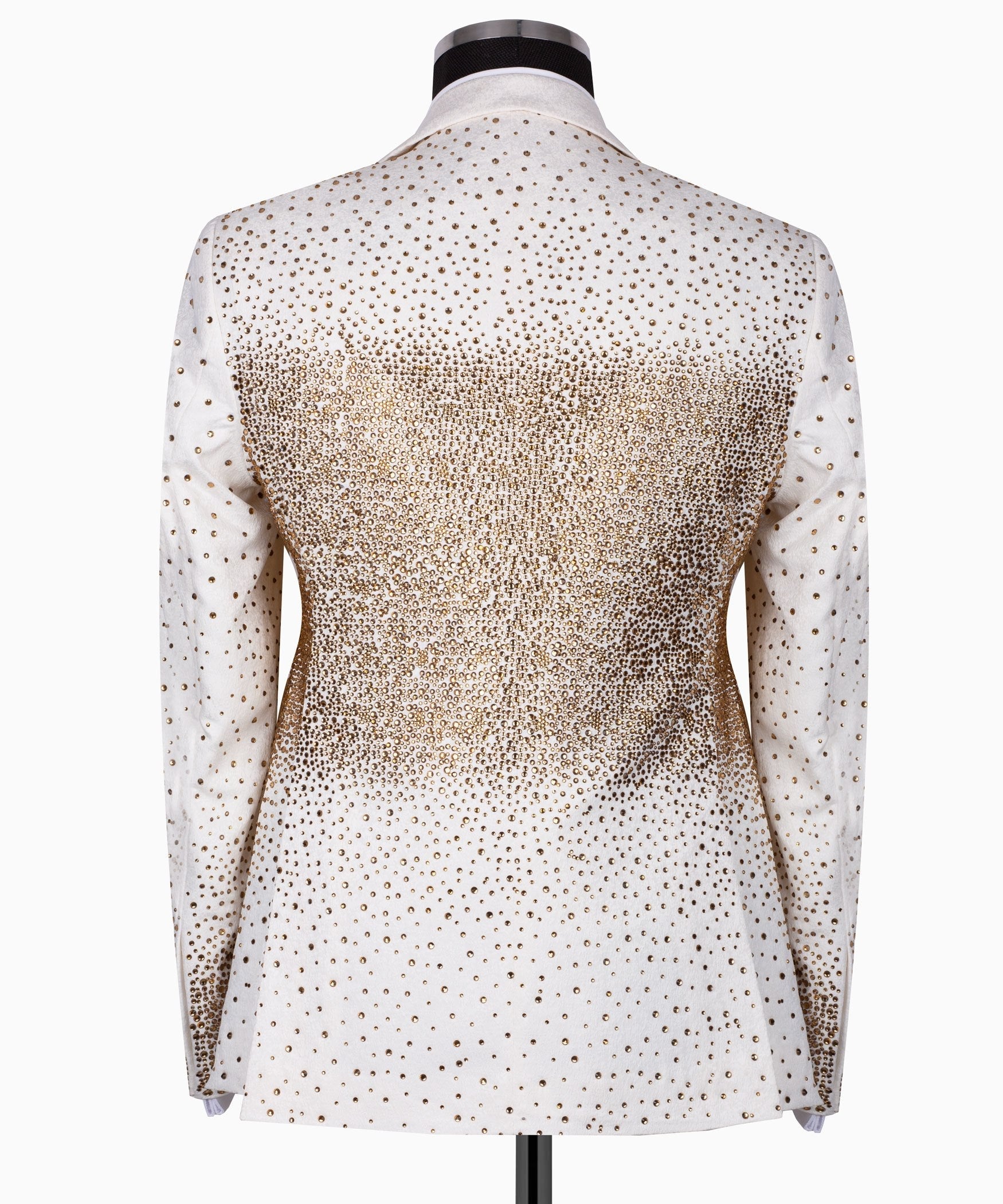 White & Gold Embellished Peak Lapel Tuxedo | Charly Luxury