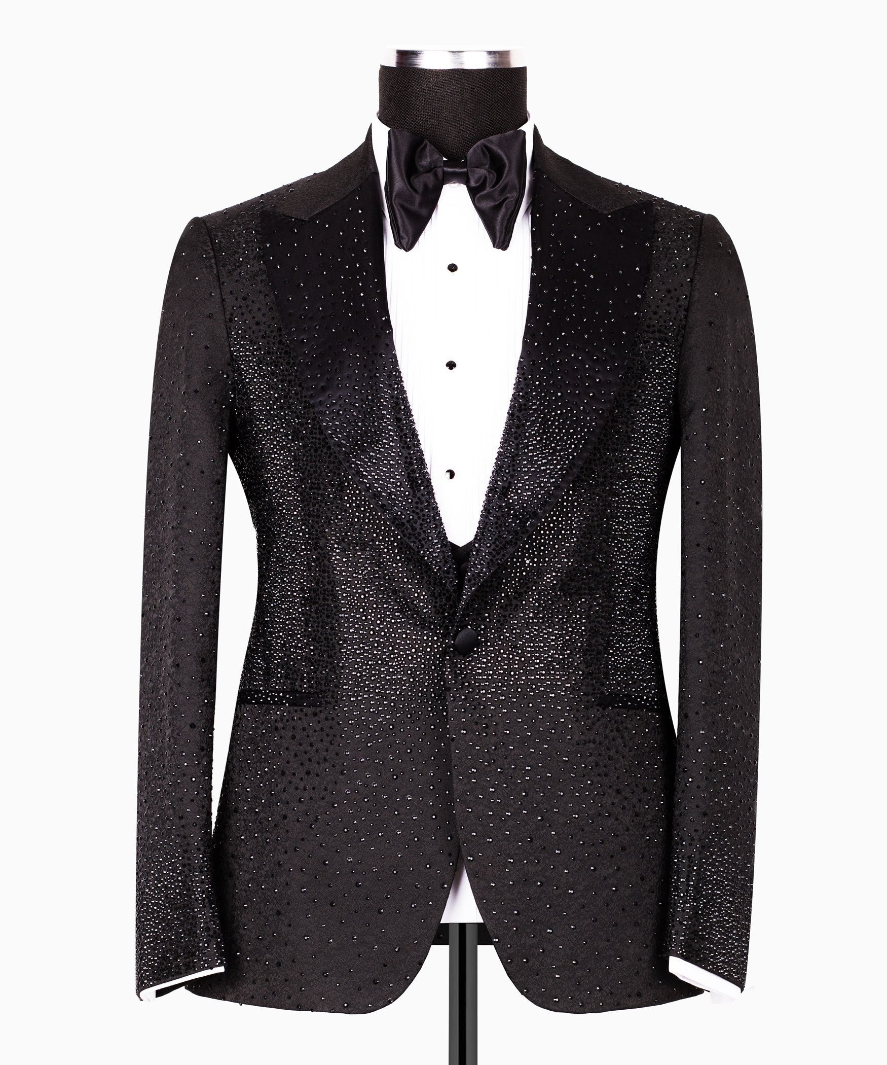 Black Hand-Embellished Peak Lapel Tuxedo | Charly Luxury