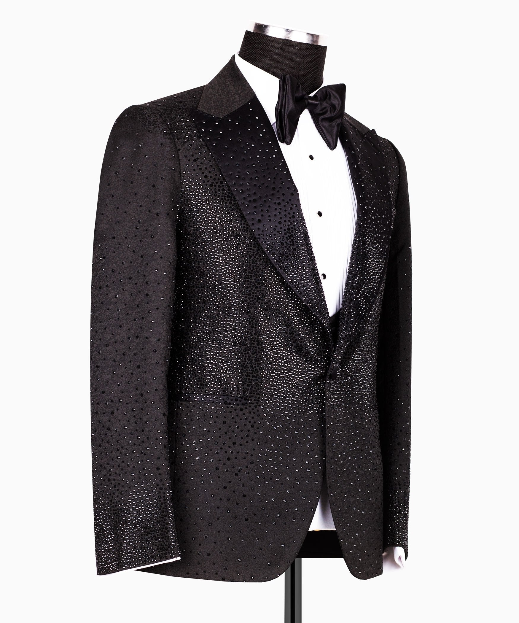 Black Hand-Embellished Peak Lapel Tuxedo | Charly Luxury