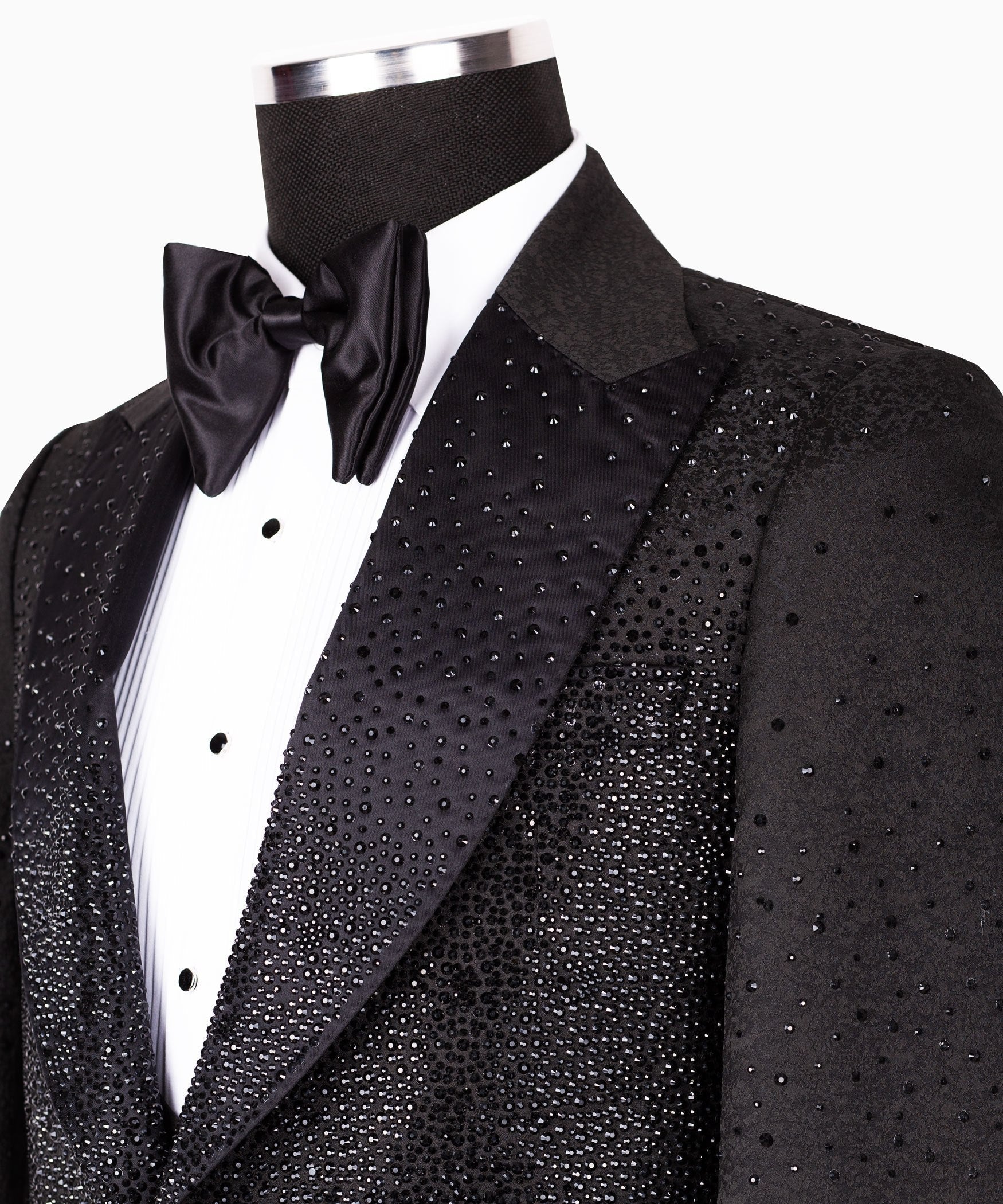 Black Hand-Embellished Peak Lapel Tuxedo | Charly Luxury