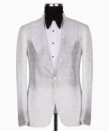 White Crystal Embellished Peak Lapel Tuxedo | Charly Luxury