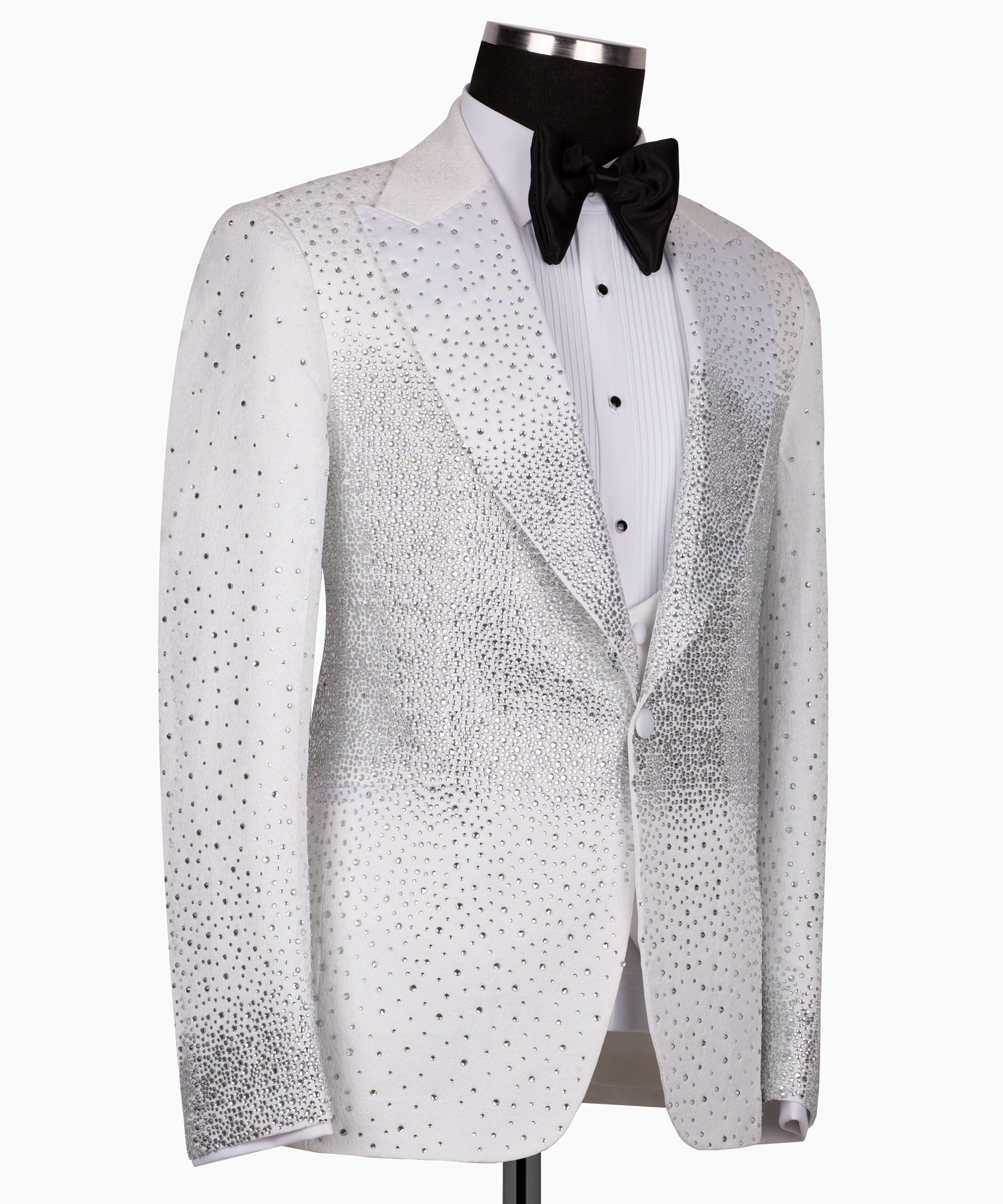 White Crystal Embellished Peak Lapel Tuxedo | Charly Luxury